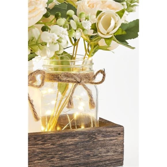 Mason Jar Lights Centerpiece Table Decorations Farmhouse Coffee Table Decor Wood - Picture 4 of 7